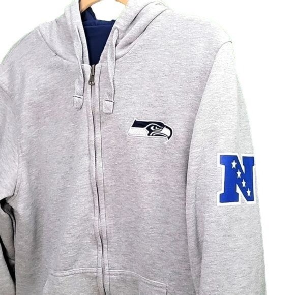 VNTG GIII Y2k Seattle Seahawks NFL Reversible Hooded Full Zip Jacket Navy/Grey S - Picture 13 of 14